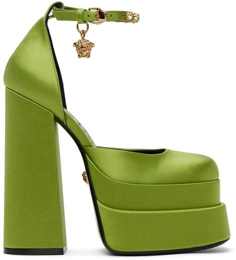 versace heels green|Versace chunky heels.